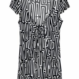 Black & White Geometric V-Neck Dress